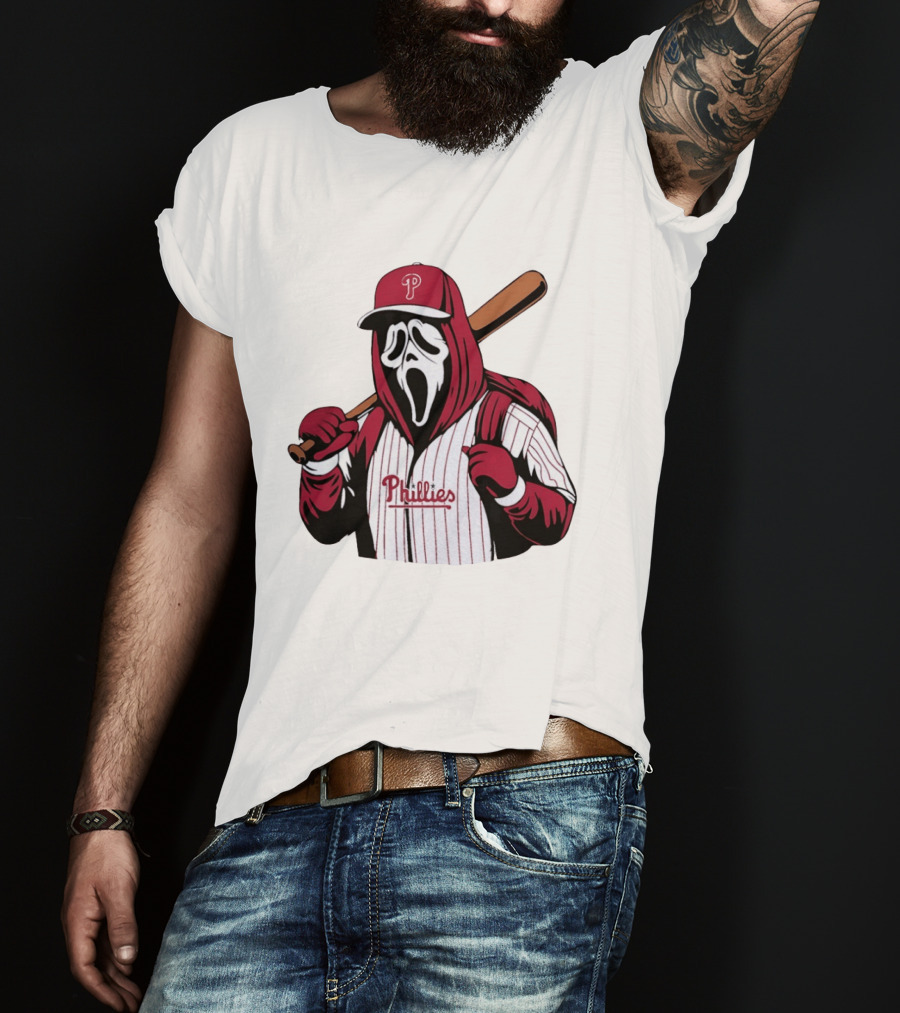 Philadelphia Phillies Ghostface Scream Baseball Horror Movie T-Shirt