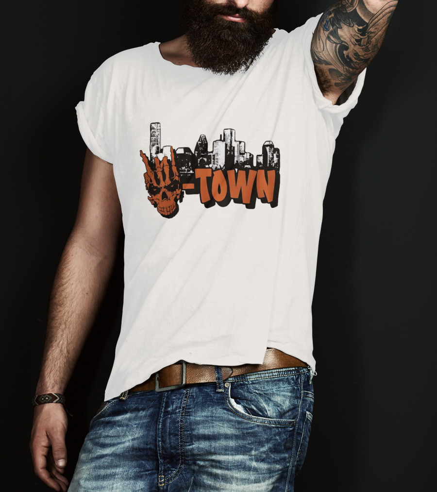 H Town Skull Skyline Houston Texas T-Shirt