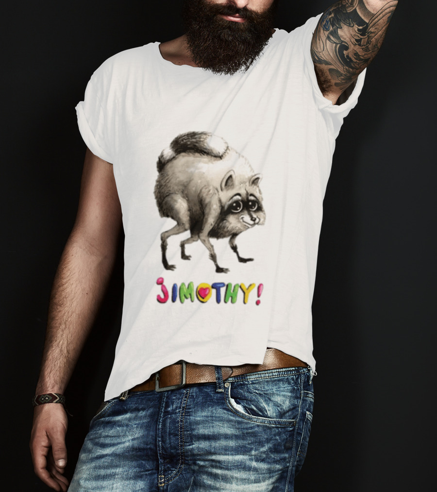 Jimothy Raccoon Rainbow Text Playful T-Shirt