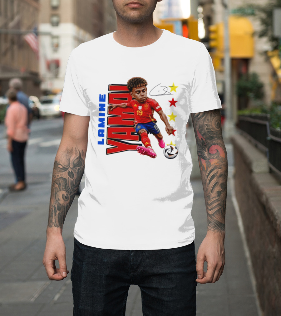 Lamine Yamal No 19 Spain National Team Soccer Star With Signature And Stars T-Shirt