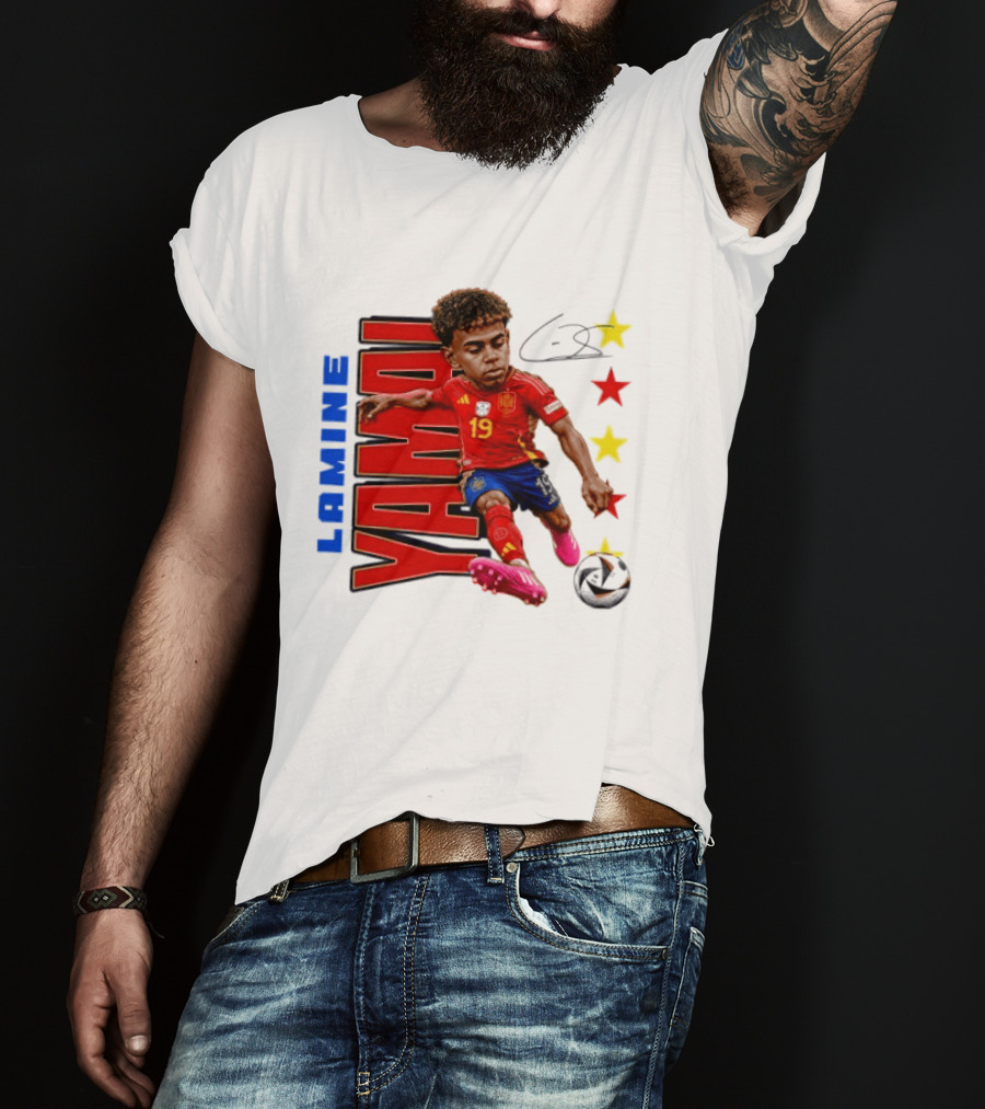 Lamine Yamal No 19 Spain National Team Soccer Star With Signature And Stars T-Shirt