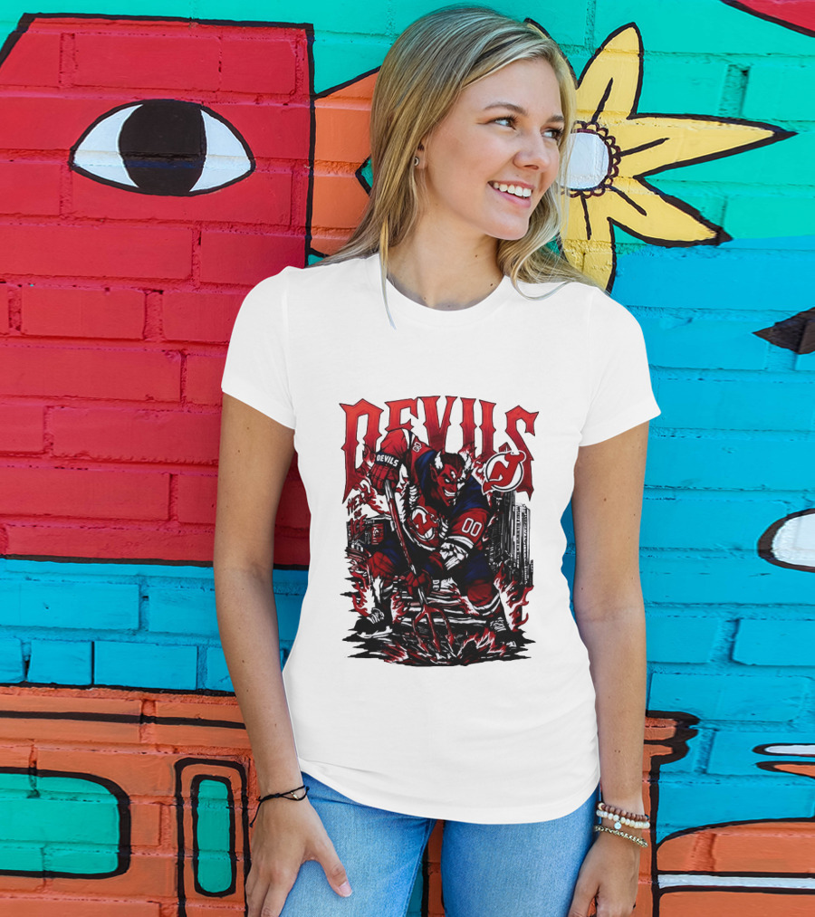 New Jersey Devils Hell On Ice Demon Skating T-Shirt
