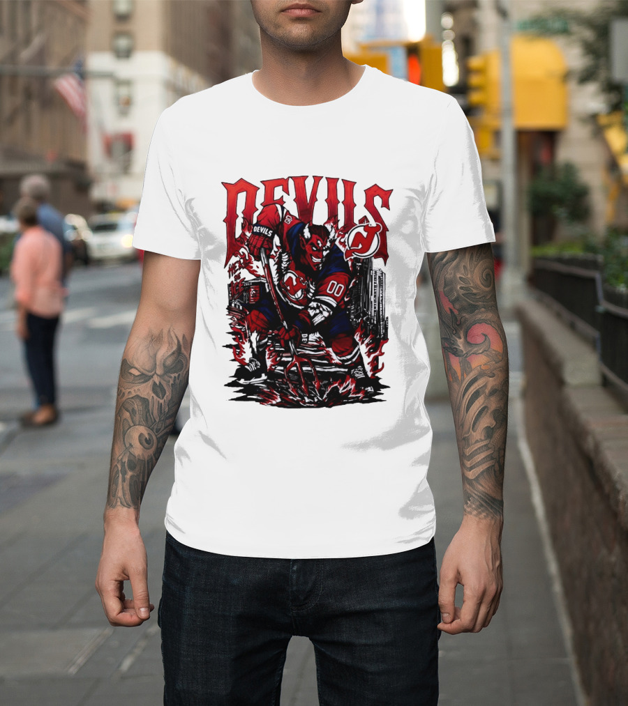 New Jersey Devils Hell On Ice Demon Skating T-Shirt