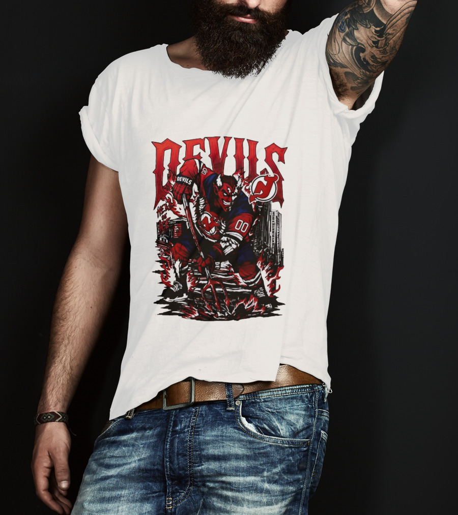 New Jersey Devils Hell On Ice Demon Skating T-Shirt