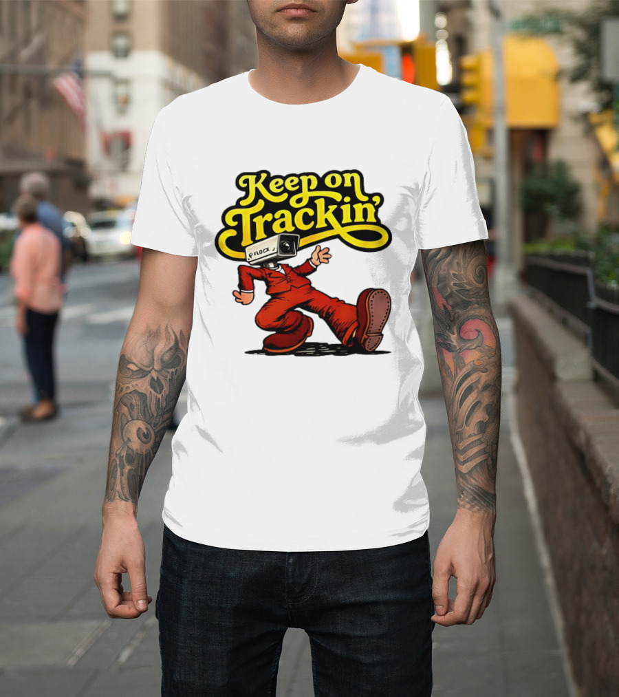 Keep On Trackin' Security Camera Head Person Walking T-Shirt