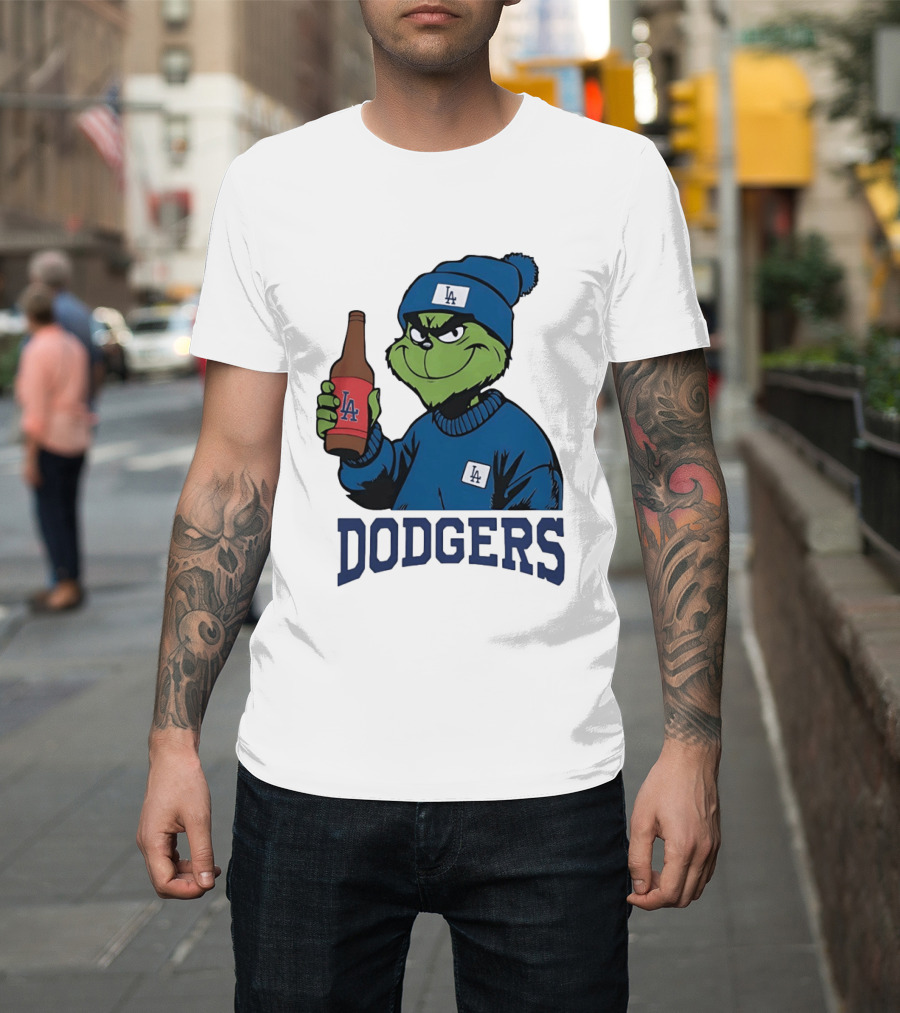 Los Angeles Dodgers MLB Christmas Grinch Beanie And Sweater T-Shirt