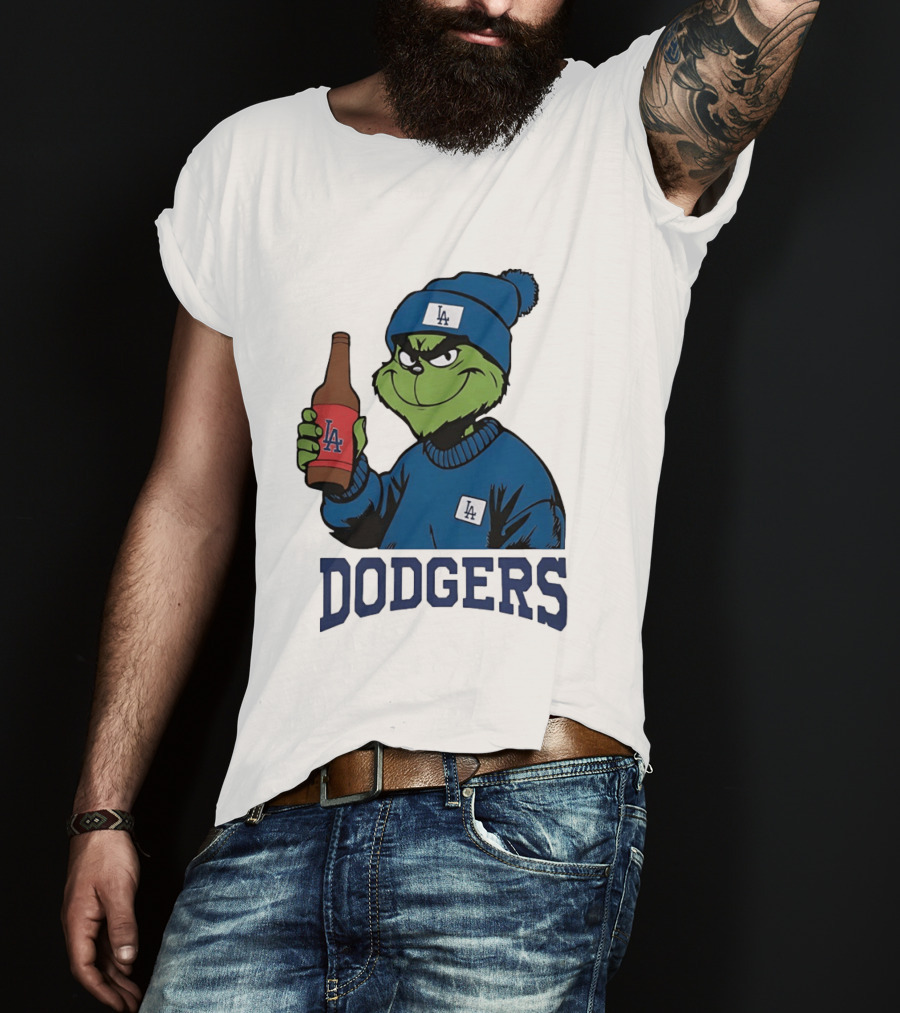 Los Angeles Dodgers MLB Christmas Grinch Beanie And Sweater T-Shirt