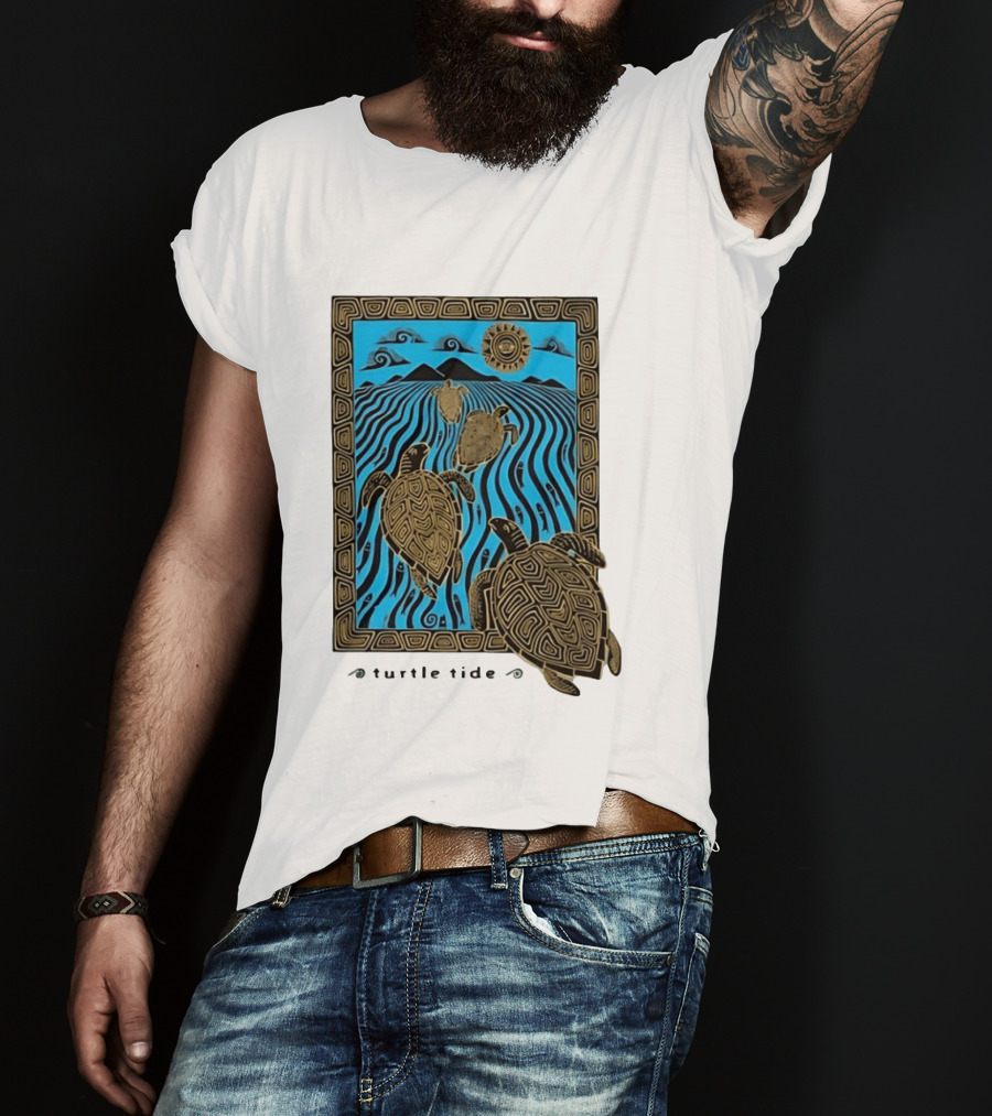 Turtle Tide Ocean Sea Life Coastal Nautical Waves And Sun T-Shirt