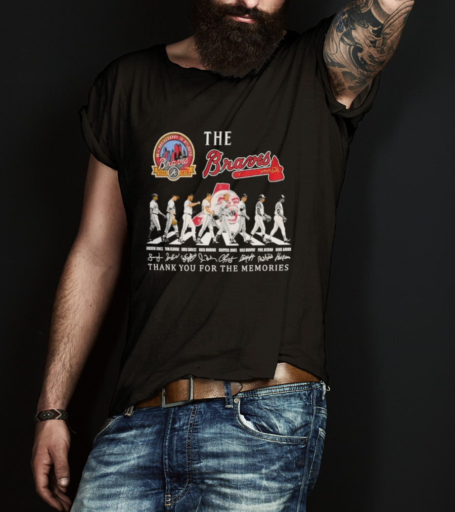 Atlanta Braves 60th Anniversary Legends Hank Aaron John Smoltz Greg Maddux Chipper Jones Thank You For The Memories T-Shirt