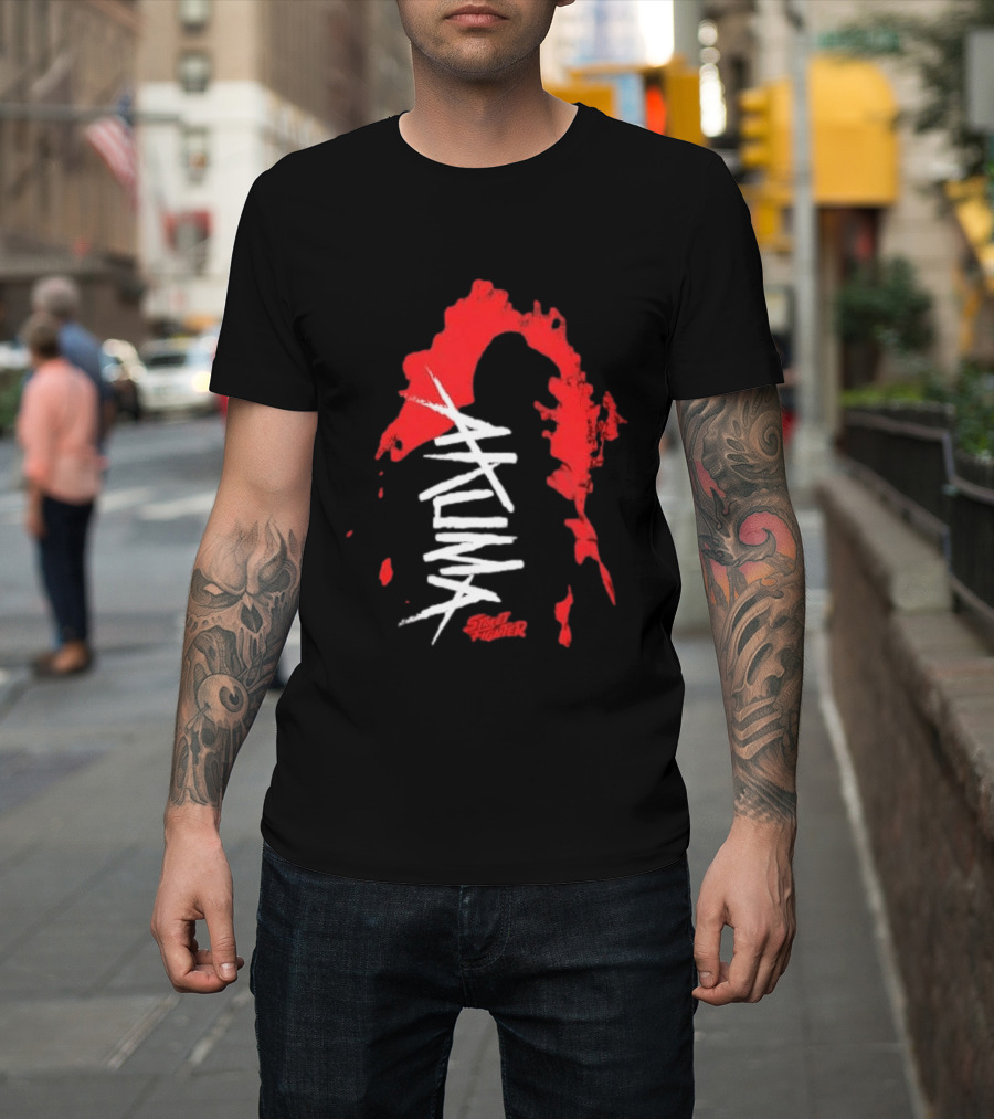 Akuma Street Fighter Red And White Brushstroke T-Shirt