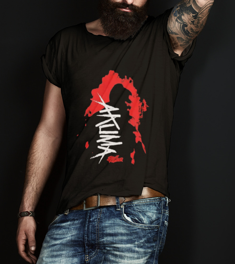 Akuma Street Fighter Red And White Brushstroke T-Shirt
