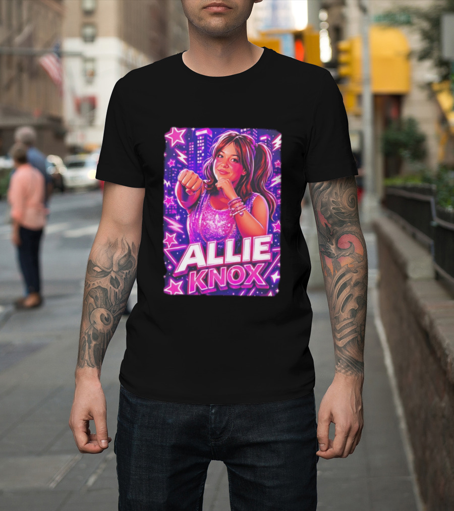 Allie Knox Retro Neon City Lights Style With Stars T-Shirt