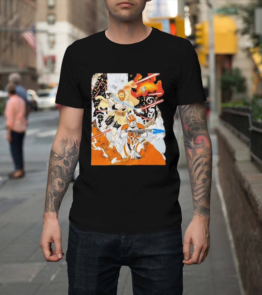 Obi Wan Kenobi Commander Cody Battlefront Action Scene Star Wars T-Shirt