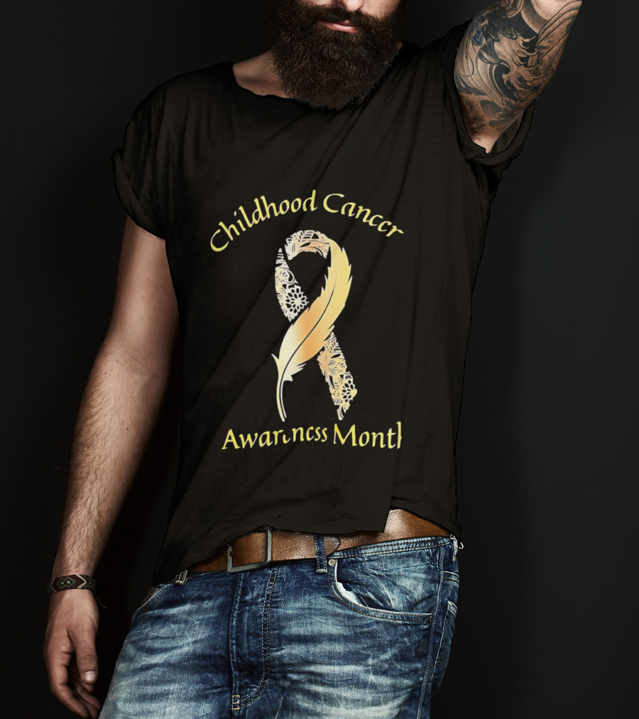 Childhood Cancer Awareness Month Gold Floral Ribbon T-Shirt