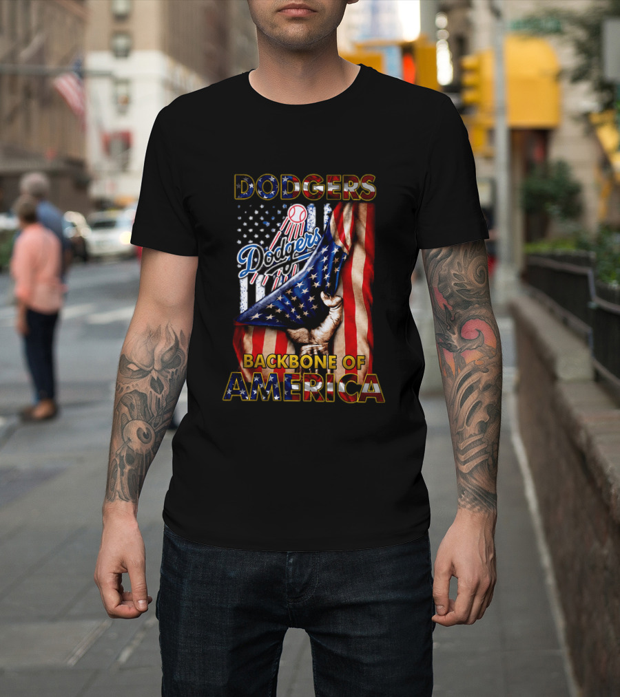 Dodgers Backbone Of America Baseball And Flag T-Shirt