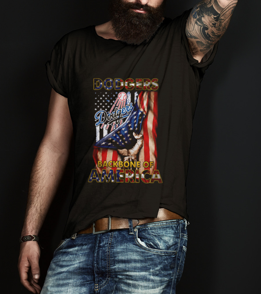 Dodgers Backbone Of America Baseball And Flag T-Shirt