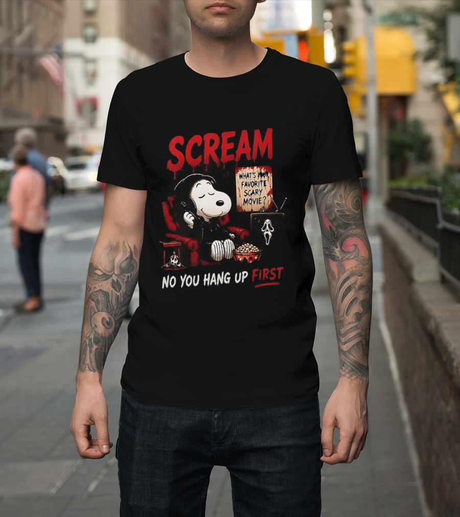 Snoopy Scream No You Hang Up First Scary Movie Popcorn T-Shirt