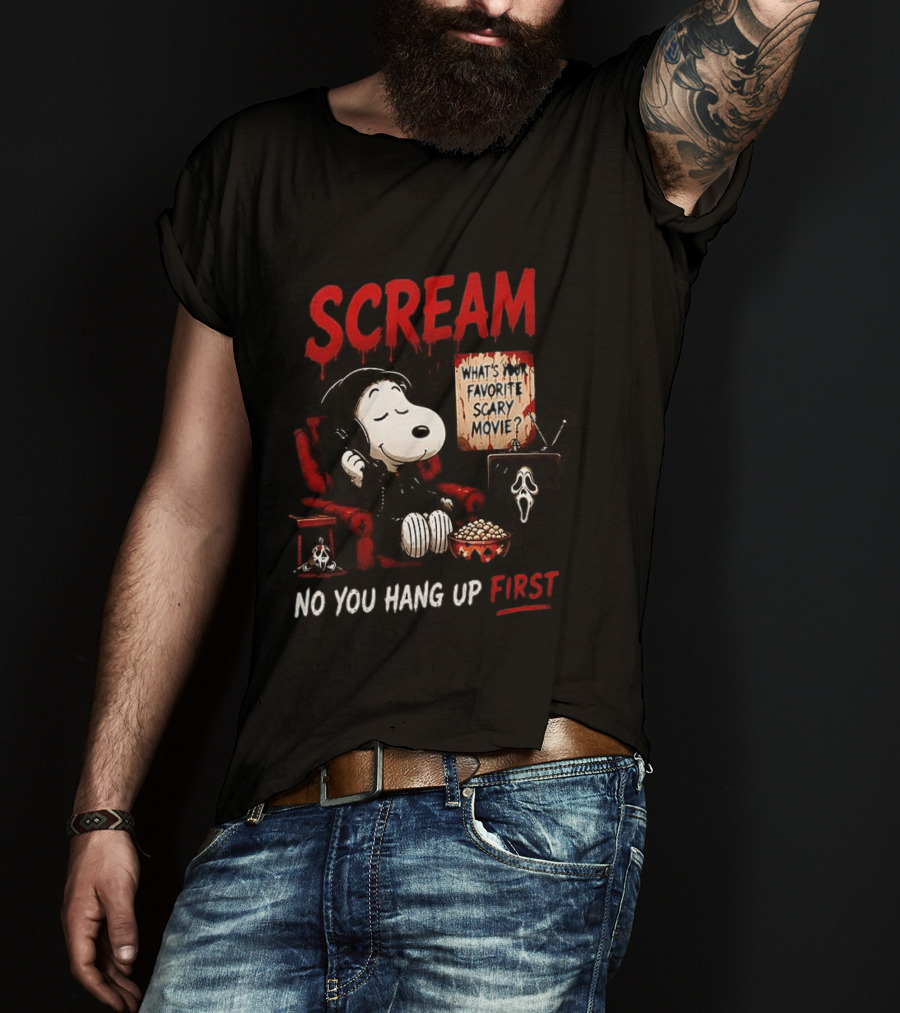 Snoopy Scream No You Hang Up First Scary Movie Popcorn T-Shirt