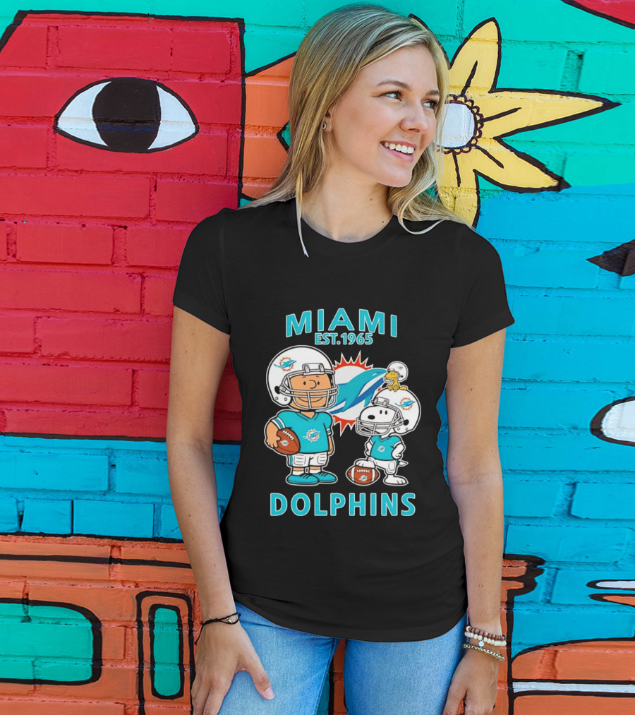 Miami Dolphins Est 1965 Charlie Brown Snoopy Football T-Shirt