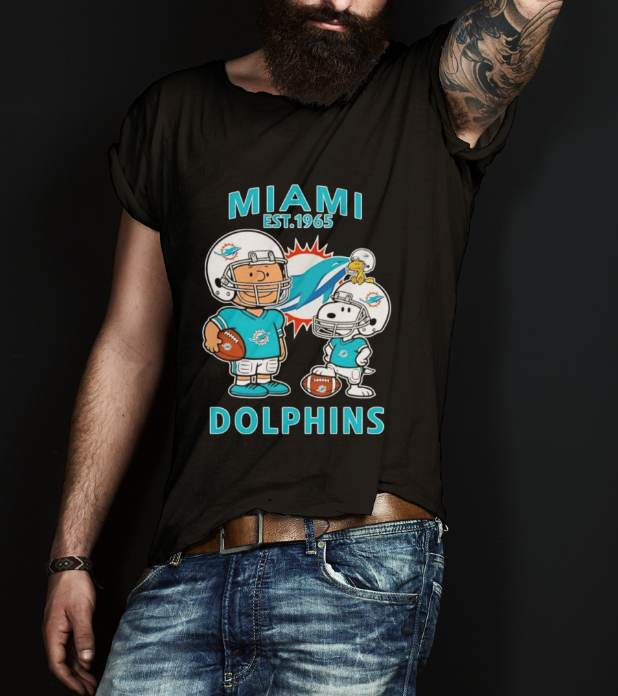 Miami Dolphins Est 1965 Charlie Brown Snoopy Football T-Shirt