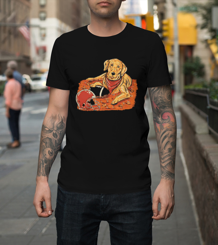 Labrador Retriever Fall Football Scene With Maroon Helmet T-Shirt
