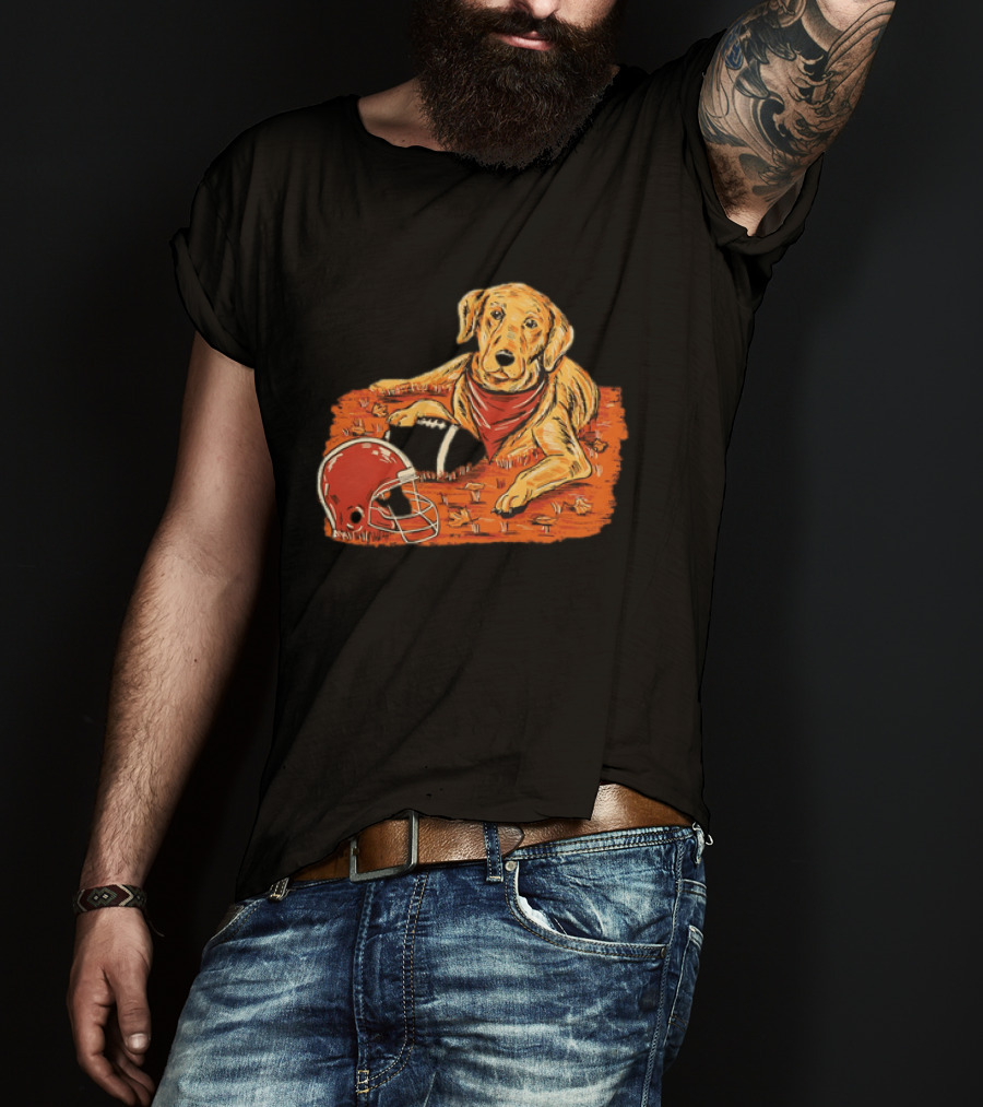 Labrador Retriever Fall Football Scene With Maroon Helmet T-Shirt