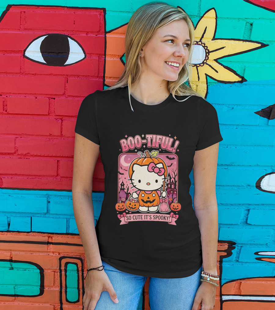Boo Tiful Hello Kitty So Cute It's Spooky Halloween Pumpkin T-Shirt