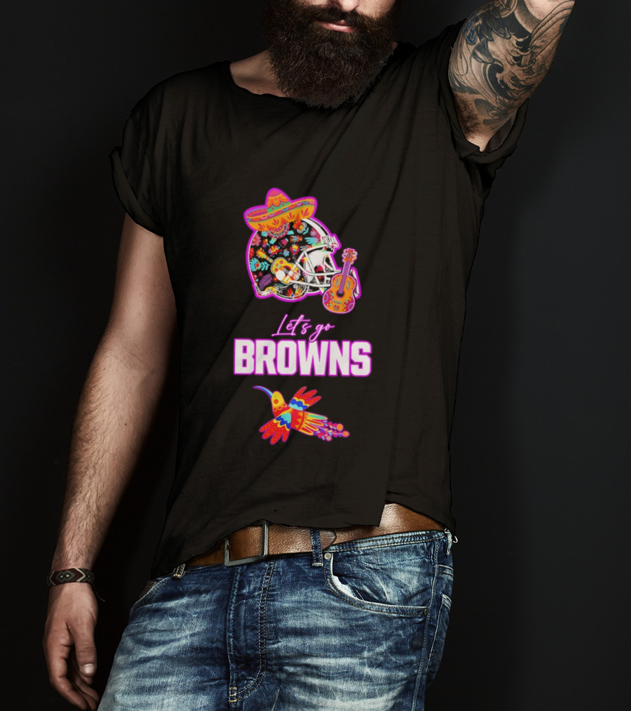 Let's Go Browns Fiesta Mexican Folk Art With Hummingbird And Sombrero T-Shirt