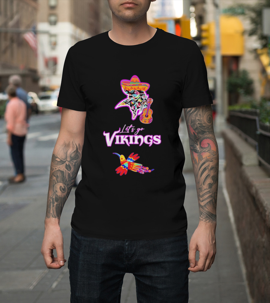 Let's Go Vikings Hispanic Heritage Fiesta Mexican Folk Sombrero Guitar Hummingbird T-Shirt