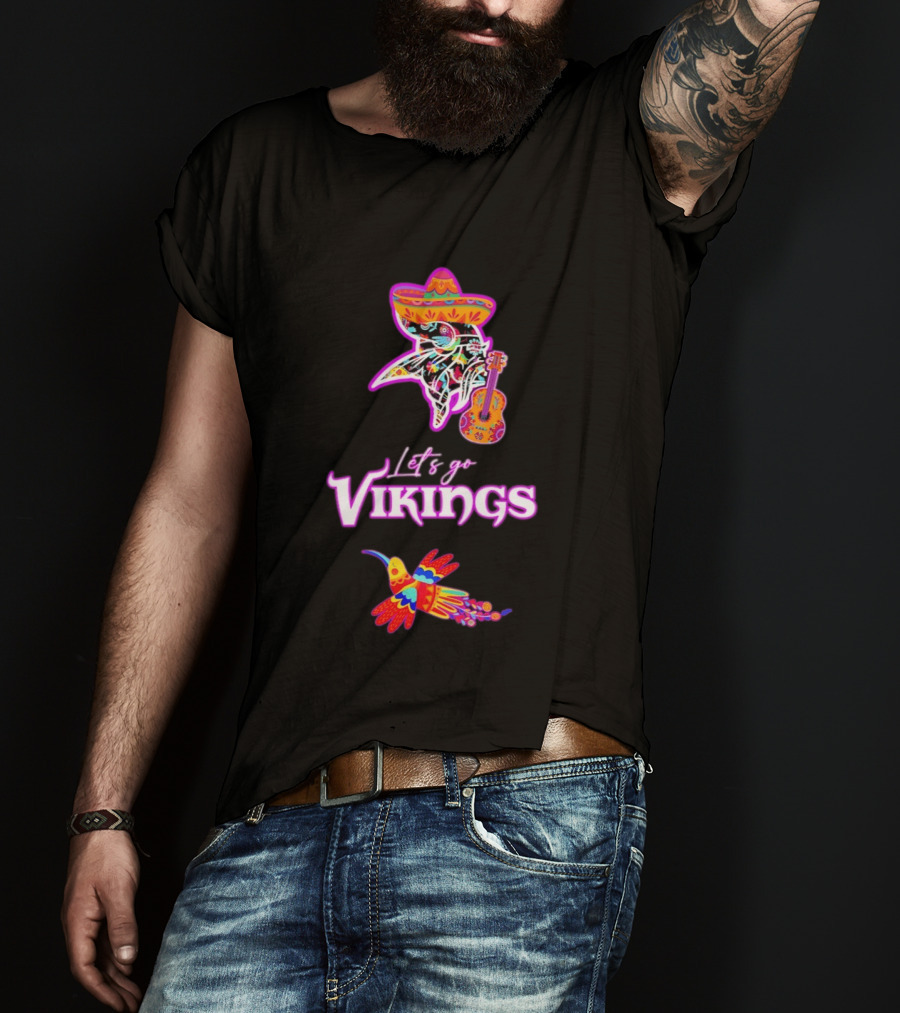 Let's Go Vikings Hispanic Heritage Fiesta Mexican Folk Sombrero Guitar Hummingbird T-Shirt