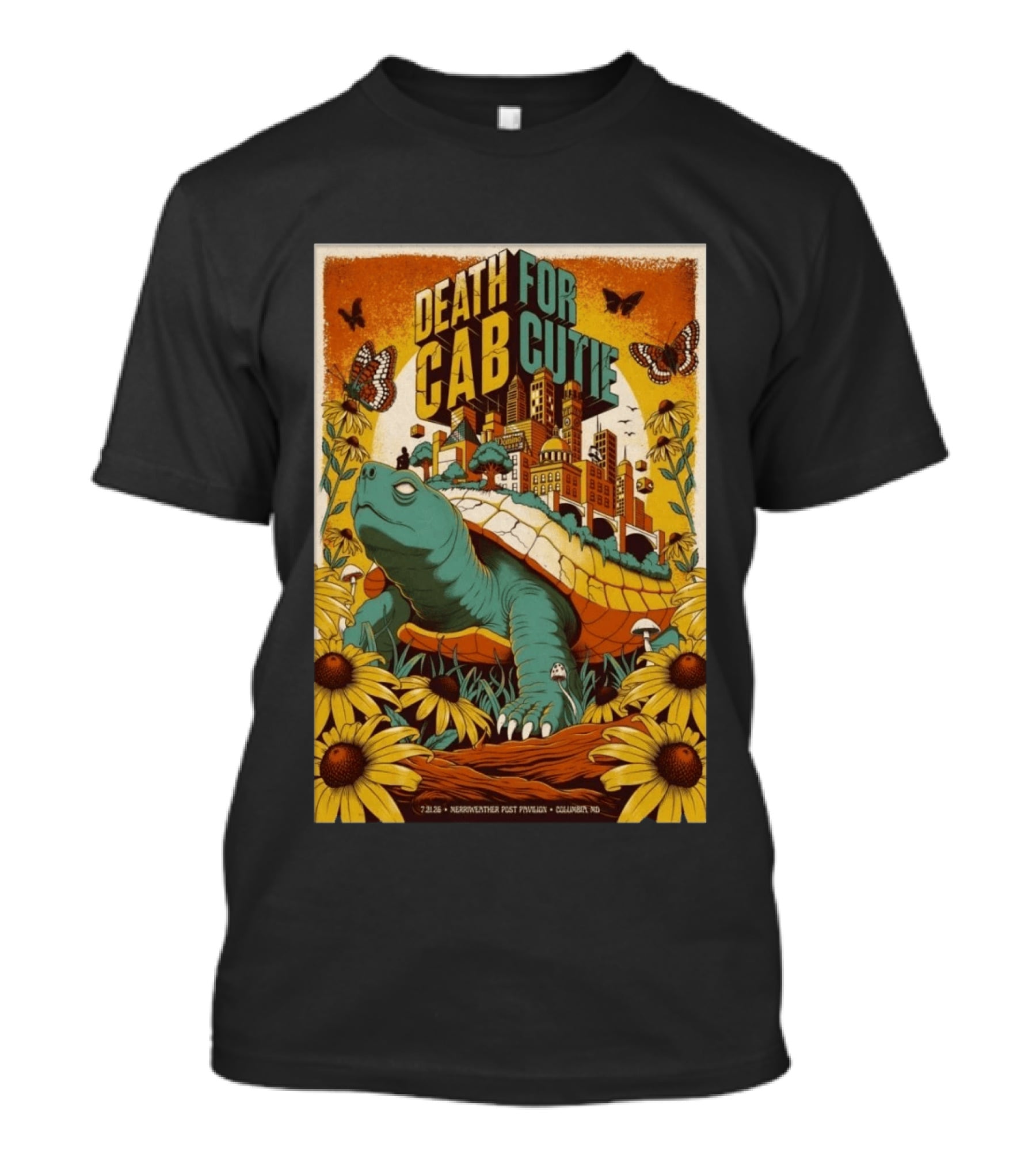 Death Cab For Cutie Merriweather Post Pavilion 7 21 2026 Columbia MD Art Butterflies Turtle Sunflowers T-Shirt