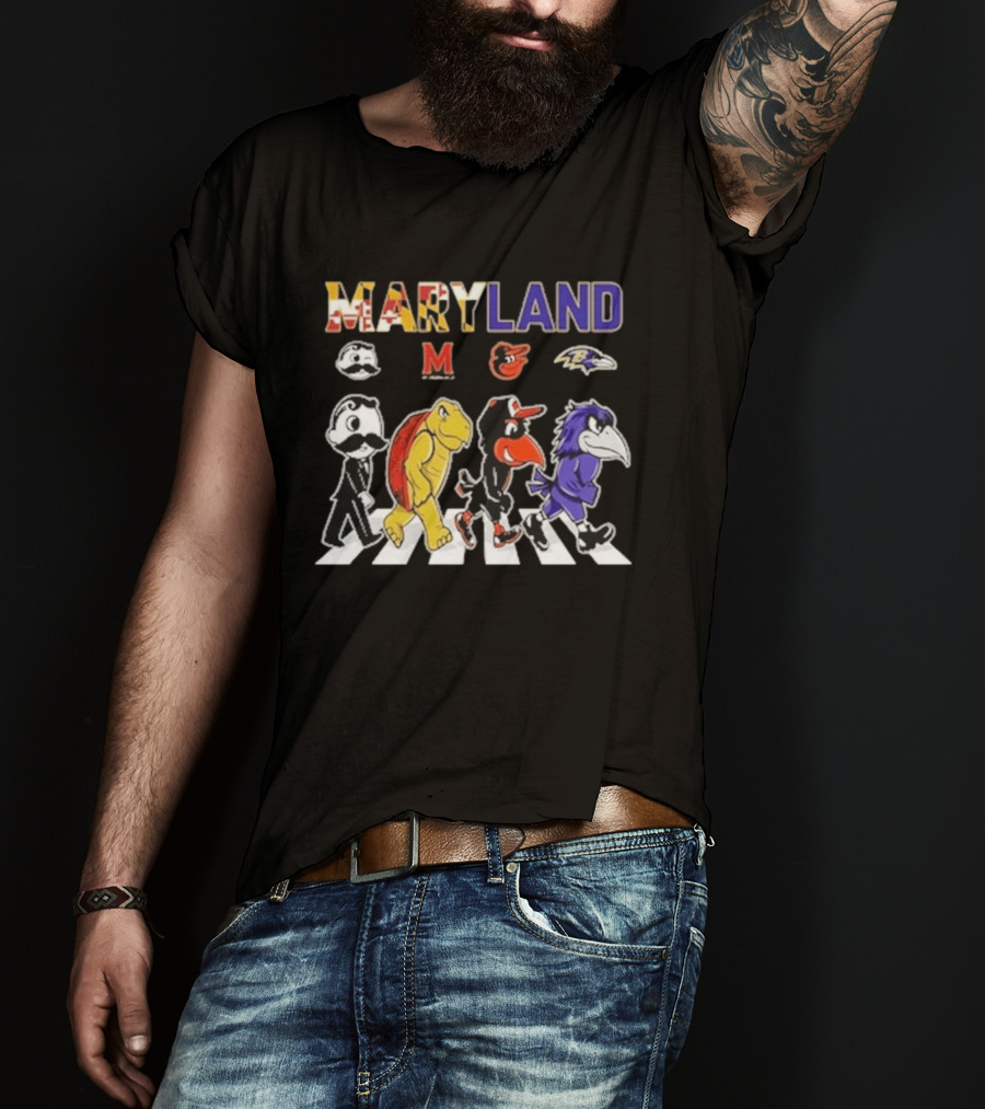 Maryland Sports Mascots Abbey Road Terrapin Oriole Raven Historical Sports Teams T-Shirt