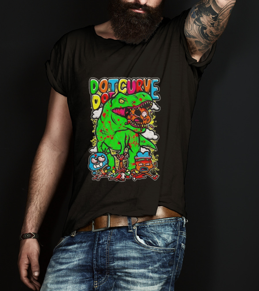 Dot Dot Curve Gumballs Gone Rawr Dinosaur Cartoon Clouds T-Shirt
