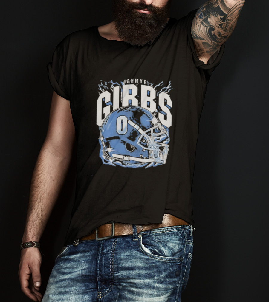 Jahmyr Gibbs Detroit Football Helmet Lions Number 0 T-Shirt