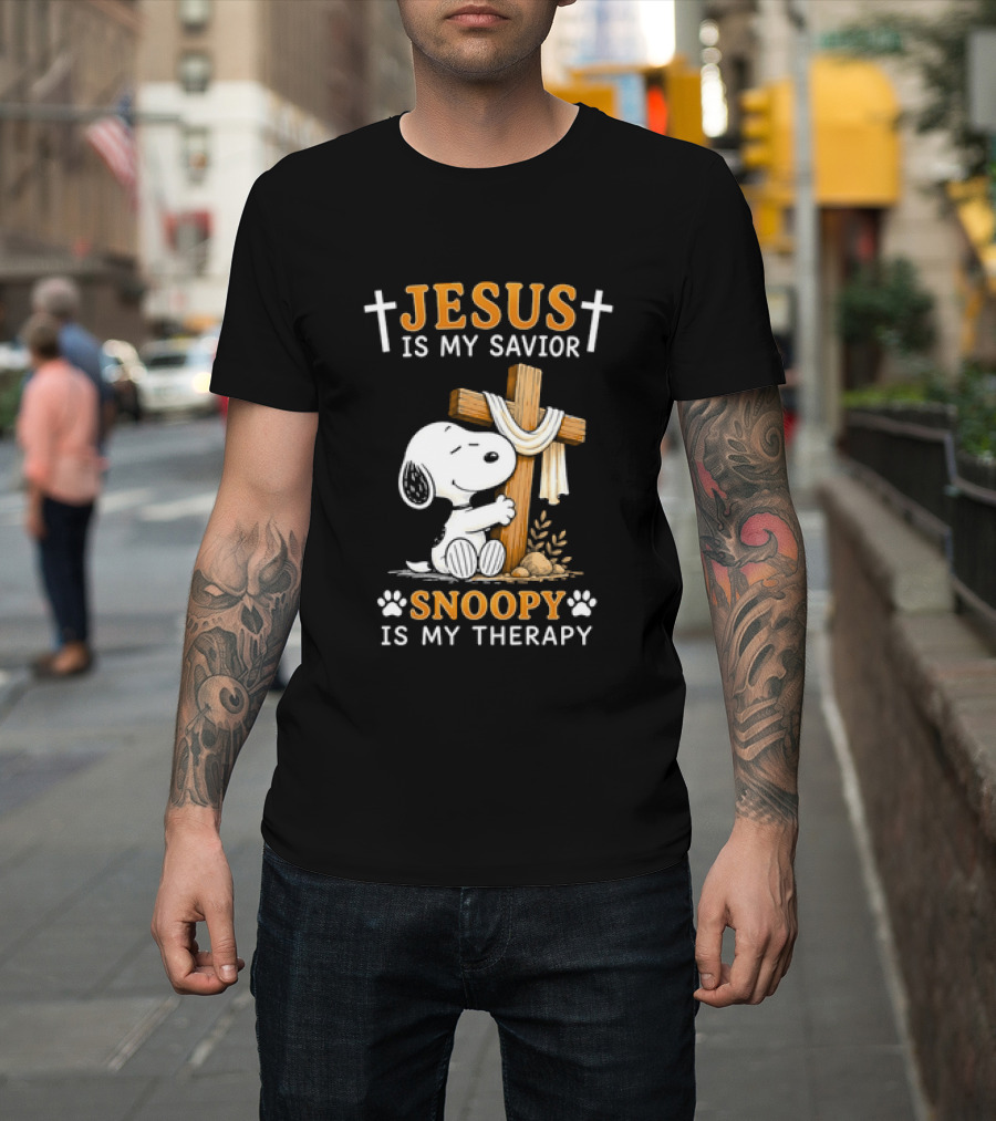 Jesus Is My Savior Snoopy Is My Therapy Cross And Faithful Beagle T-Shirt