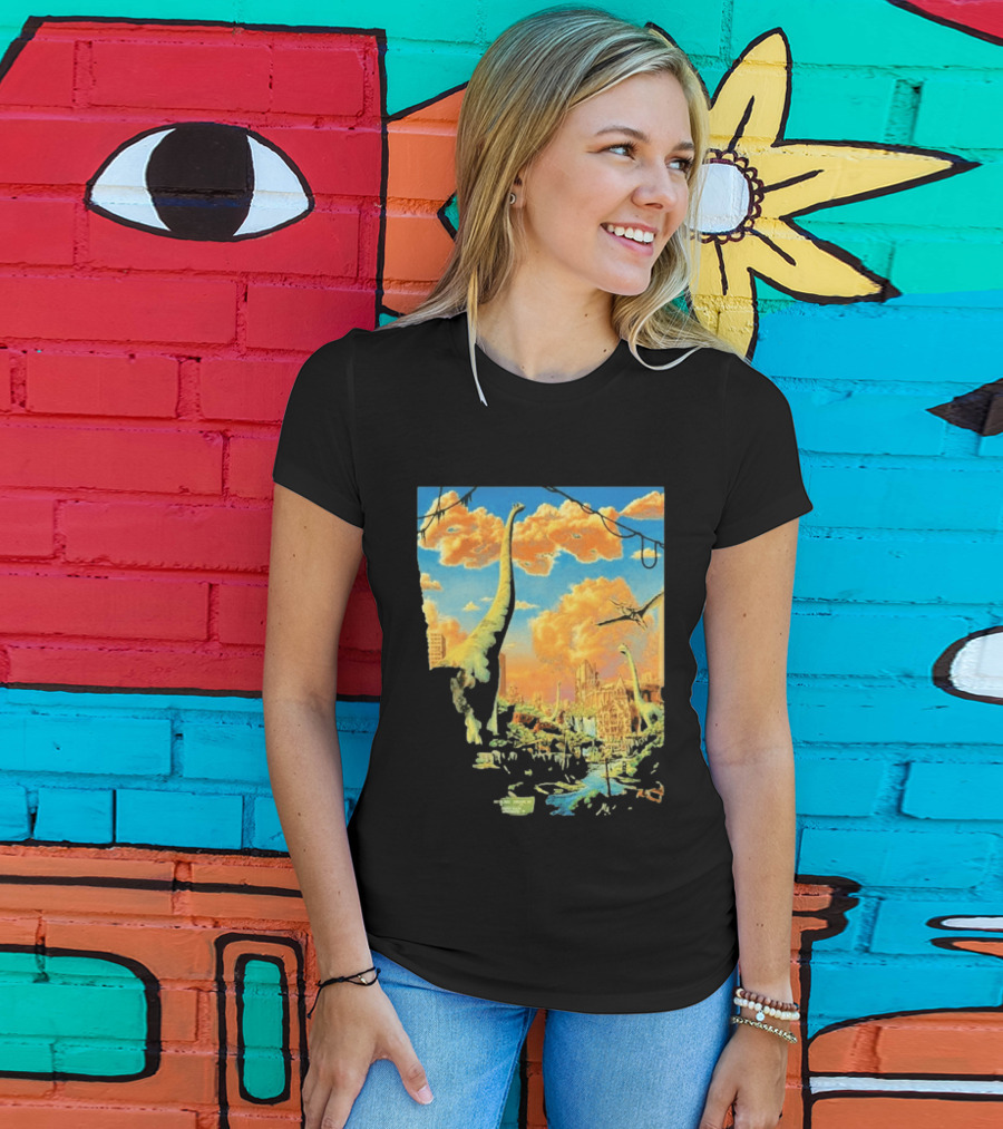 Phish Syracuse NY July 21 2026 St Joseph Health Amphitheatre Dinosaur Cityscape T-Shirt