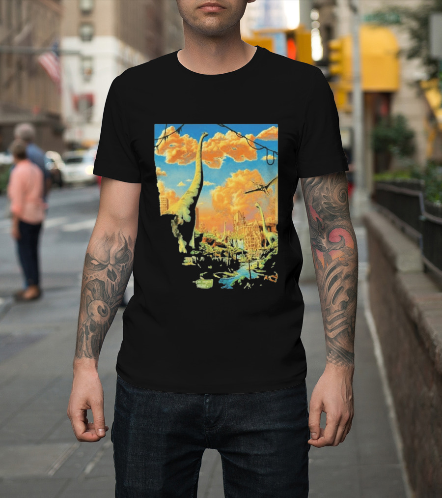 Phish Syracuse NY July 21 2026 St Joseph Health Amphitheatre Dinosaur Cityscape T-Shirt