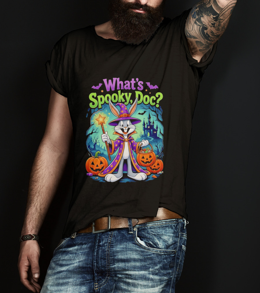 What's Spooky Doc Bugs Bunny Halloween Wizard Costume With Pumpkins T-Shirt