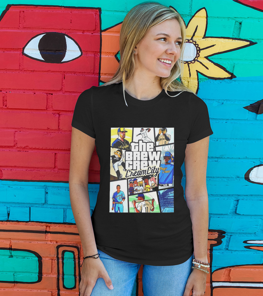 The Brew Crew Cream City Milwaukee Brewers Baseball Players Montage T-Shirt