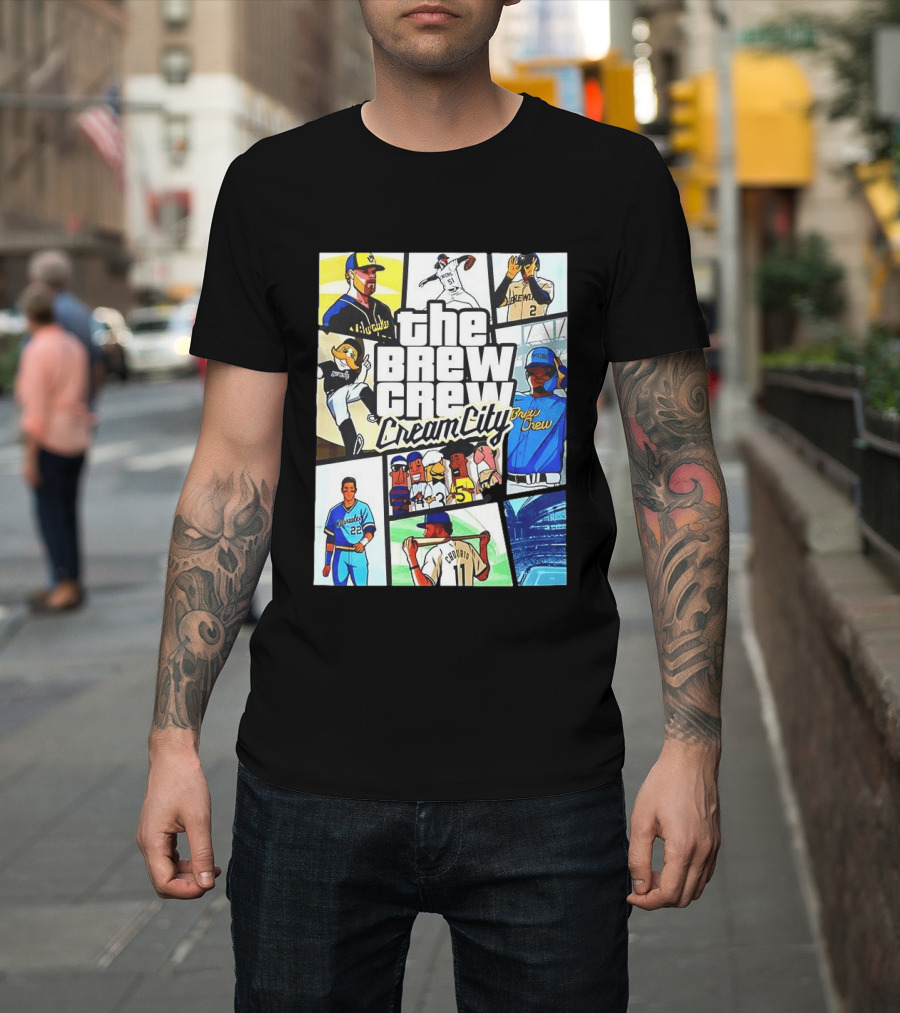 The Brew Crew Cream City Milwaukee Brewers Baseball Players Montage T-Shirt