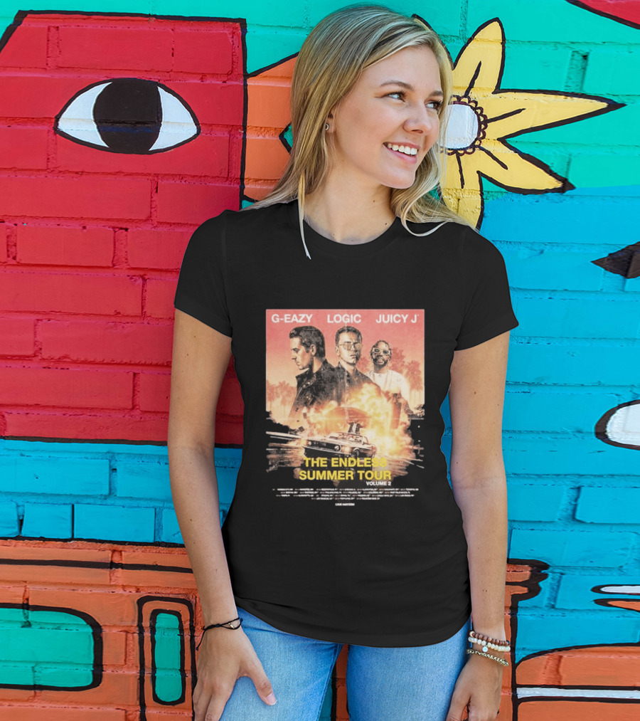 G Eazy Logic Juicy J The Endless Summer Tour Volume 2 2026 Retro Car Palm Trees T-Shirt