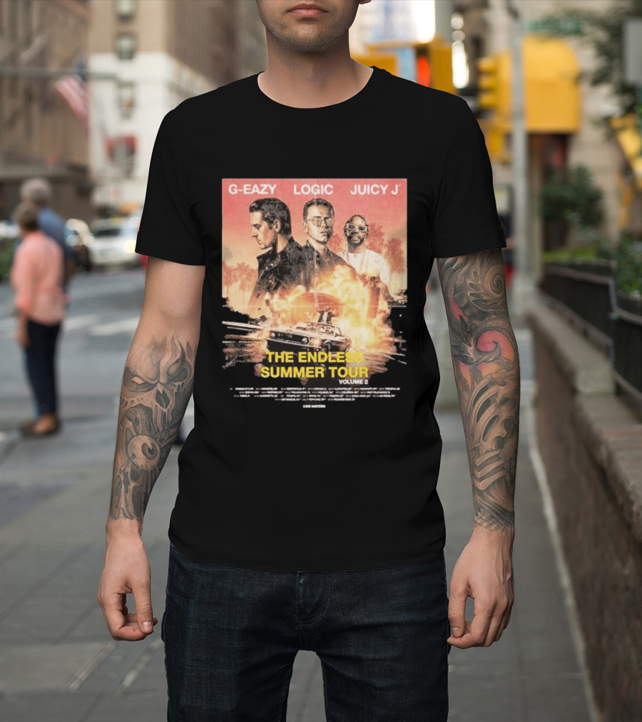 G Eazy Logic Juicy J The Endless Summer Tour Volume 2 2026 Retro Car Palm Trees T-Shirt
