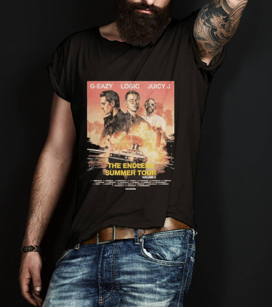 G Eazy Logic Juicy J The Endless Summer Tour Volume 2 2026 Retro Car Palm Trees T-Shirt