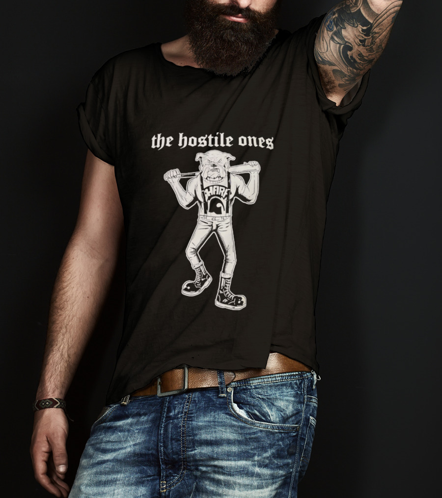 The Hostile Ones Bulldog With Baseball Bat And Suspenders Streetwear Rebel T-Shirt