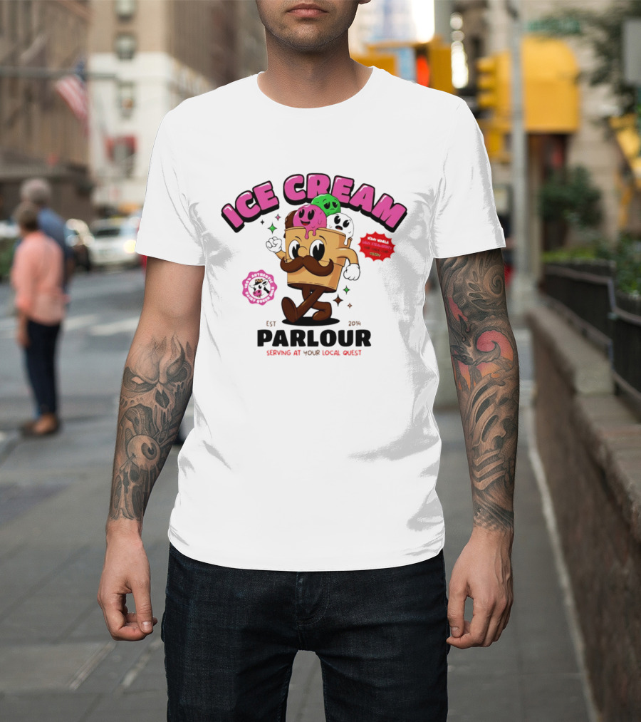 Ice Cream Parlour Est 2014 Serving At Your Local Quest Cartoon Characters Fun Scoop Club T-Shirt