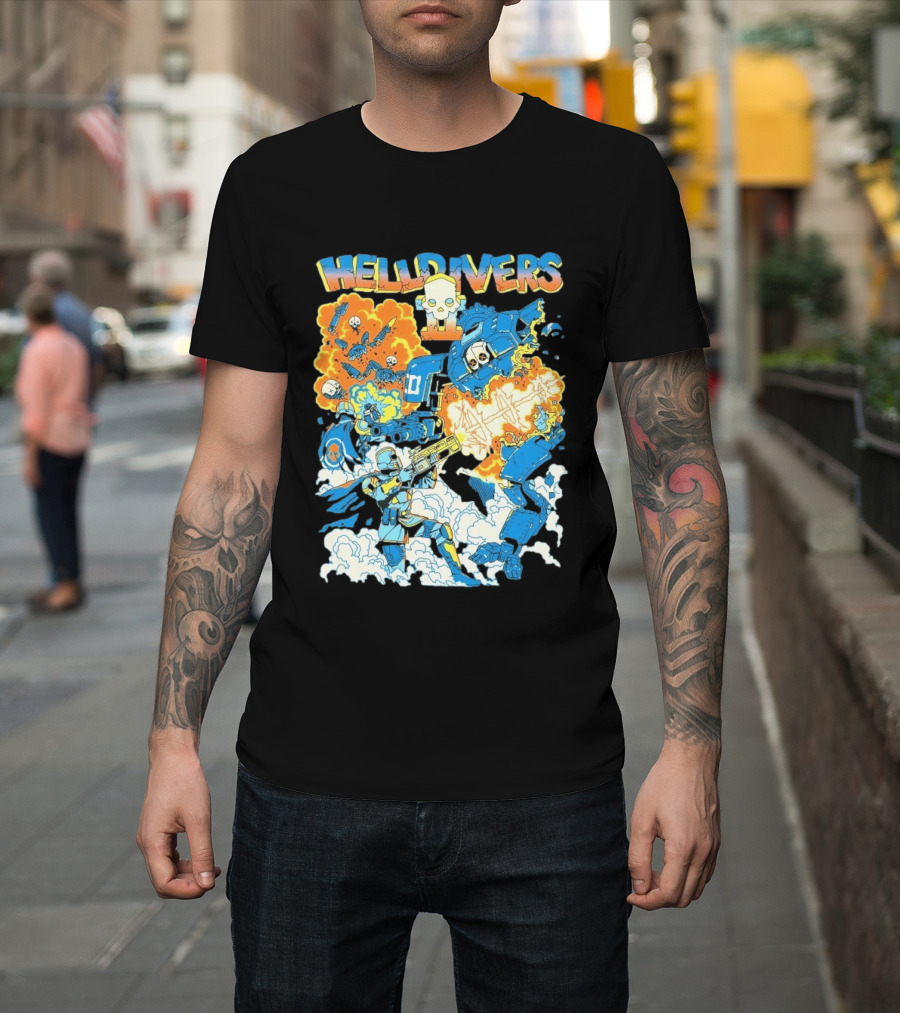 Helldivers 2 Explosive Battle Remember Outpost 32 Retro Skull Warfare T-Shirt