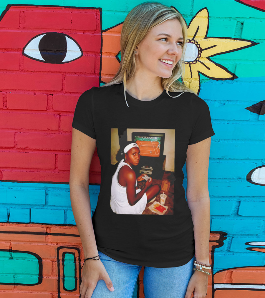 Coco Gauff Playing Retro Tennis Video Game With McDonald's Snacks T-Shirt
