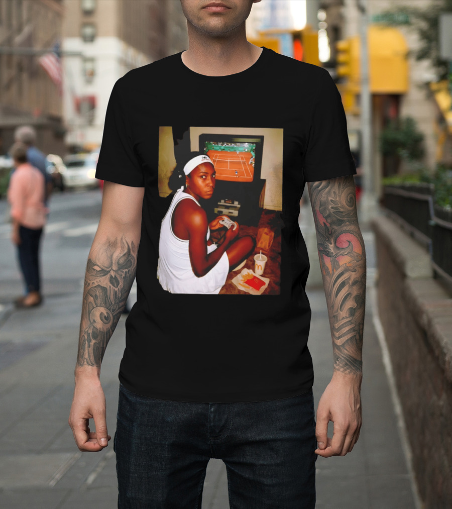 Coco Gauff Playing Retro Tennis Video Game With McDonald's Snacks T-Shirt