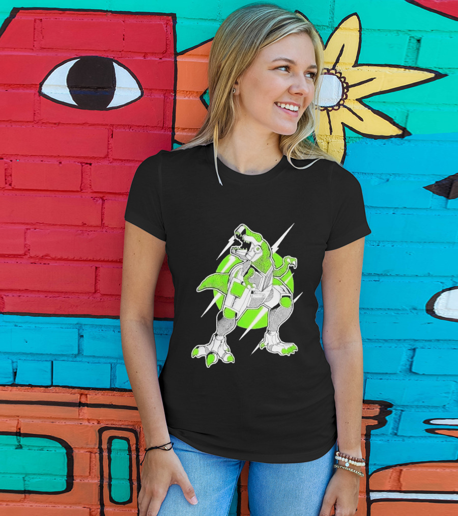 Robo Rex Neon Green Cybernetic Dinosaur Tech Science Fiction High Voltage T-Shirt
