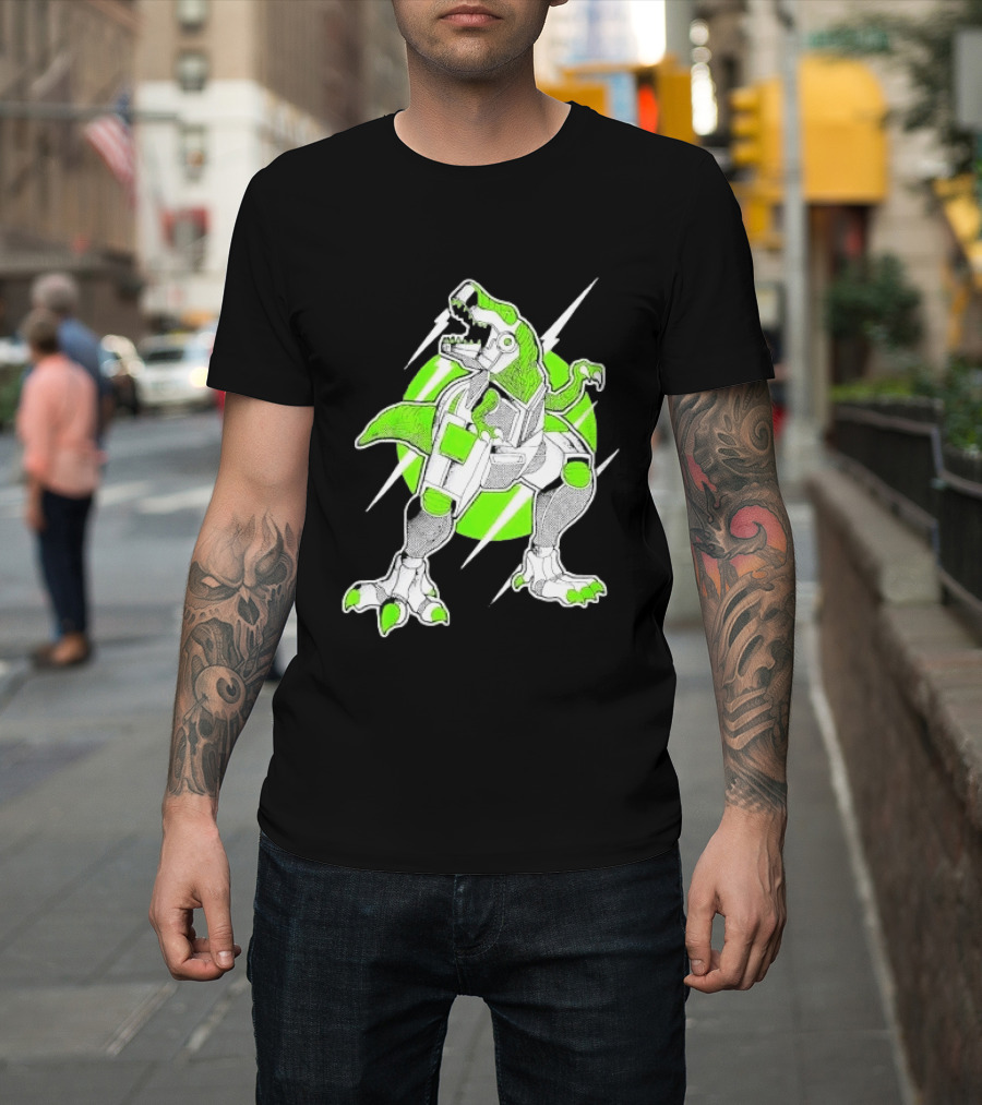 Robo Rex Neon Green Cybernetic Dinosaur Tech Science Fiction High Voltage T-Shirt